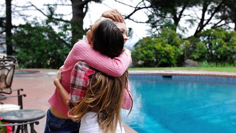 Sylphlike beauties Alli Rae and Cassidy Klein licking hot pussies and have tribbing fun outside