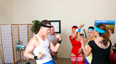 Adorable mommies Ricki White, Claire Dames and Kelly Divine take part in superb orgy 