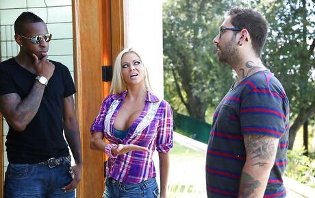 Attractive russian blond milf Nikita Von James in amazing interracial 3some sex scene outdoor