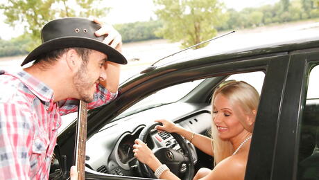 Sexy hungarian blonde milf Winnie in fancy skirt fucked after hot suck outside