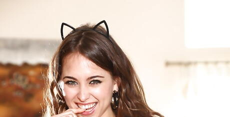 Very attractive american dark hair porn star Riley Reid in sexy undies deepthroating big dick and takes a cum blast on face 