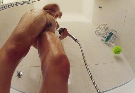 Hot italian brunette amateur Valentina Nappi showing big titties and sexy butt in shower