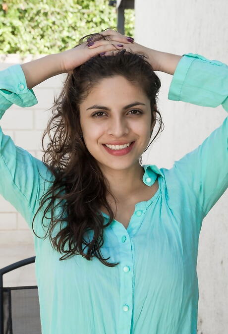 Excellent latina dark-haired cutie Anastasia Cherry showing big hooters and spreading her legs 