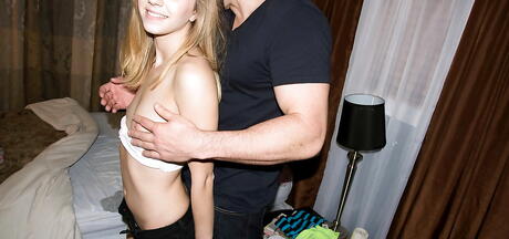 Gracile american youthful Rachel James drilled by huge cock 