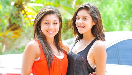 Foxy cuties Kristina Bell and Cortney exhibits sexy bodies outside