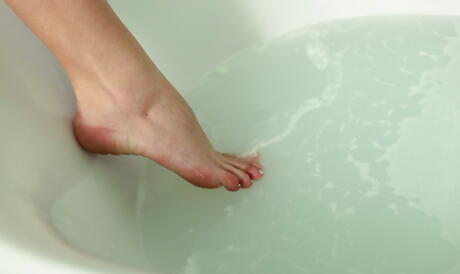 Luscious czech brunette young Little Caprice in nasty foot fetish action in the bathroom