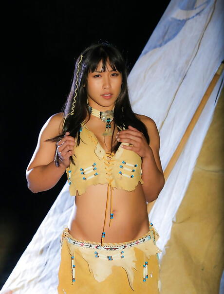 Excellent american bombshell Mia Li exposing big hooters and spreading her legs 