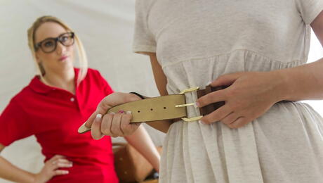 Sexy women Aj Applegate and Savannah Fox in sexy skirt have lesbian sex with a strap-on in bath