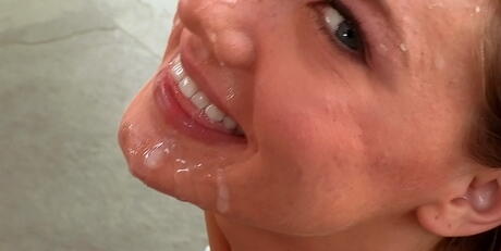 Sylphlike american young Alison Faye sucking on big dick and enjoys a cumshot on face 