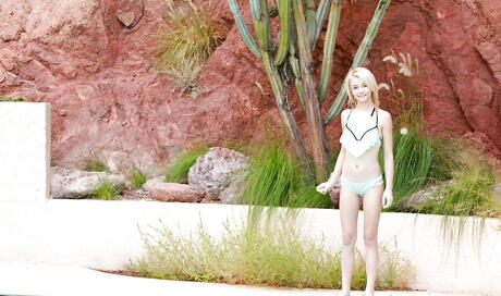 Excellent american blond teen Maddy Rose reveals small tits and masturbates near the pool