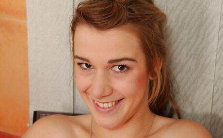 Slender czech youthful Alexis Crystal revealing small tits and jerking off 