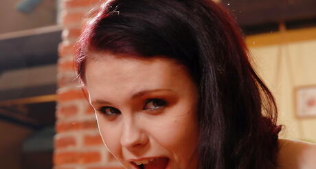 Luxurious brunette bbw Arkida Reeves exposing big titties and playing with toy 