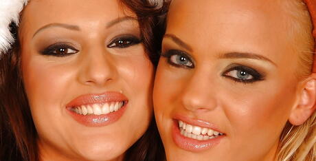 Curious women Karina Lopez and Janny in uniform outfit licking juicy pussies and masturbating with toy 