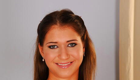 Stunning hungarian young Linda Ray in nice skirt exhibiting big hooters and spreading her legs 