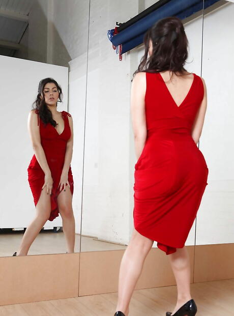 Very attractive italian teen Valentina Nappi in fancy skirt showing big hooters and spreading her legs 