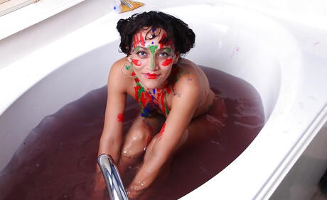 Slim mature Cielo shows tiny tits and sexy butt in bathroom