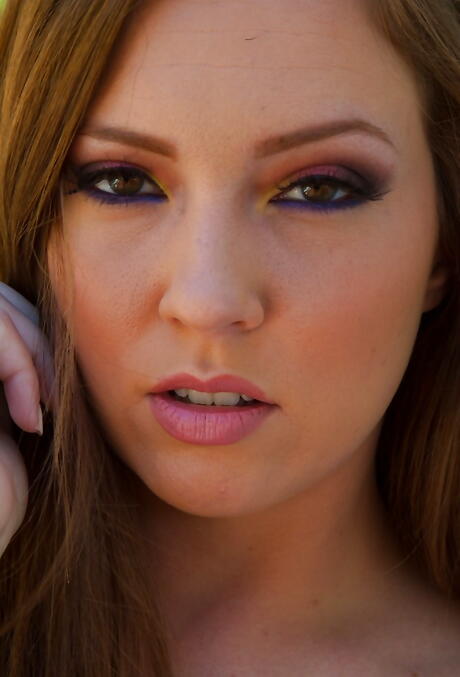 Very attractive american cutie Maddy Oreilly exhibits her ass in hot panties and toys her pussy outside