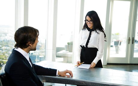 Excellent american dark-haired Megan Rain in uniform outfit in hot sex scene in office