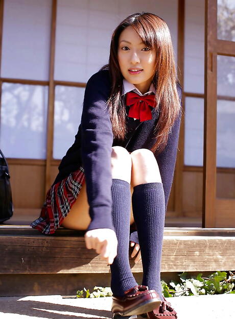 Excellent japanese babe Misa Shinozaki in sexy undies exposing her ass and playing with dildo outdoor