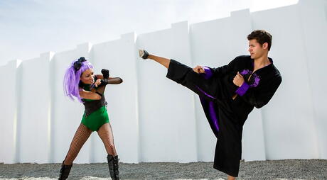 Sexy chinese teen Alina Li work with wet lips on rod and takes a cumshot in mouth 