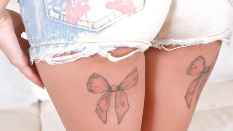 Hot ukrainian blond Karina Grand in lingerie reveals her ass and shaved pussy 