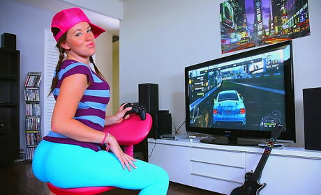 Very attractive youthful Lizzie Rhodes showing big boobies and sexy butt 