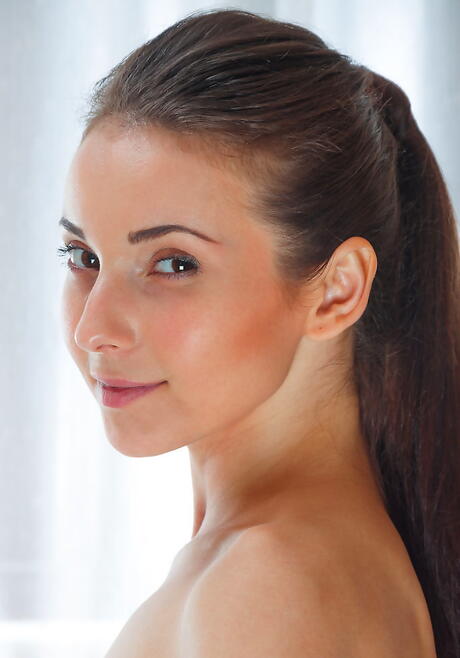 Rangy dark-haired teen Breann in fancy pantyhose makes some foot fetish 