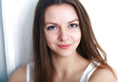 Sexy brunette young Releena Ruley revealing tiny tits and masturbating 