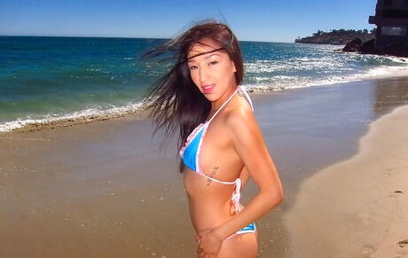 Shapely asian teen Vicki Chase exposing big hooters and sexy ass in bath