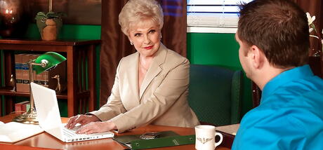 Superb aged Jewel in hot stockings shows her butt in office