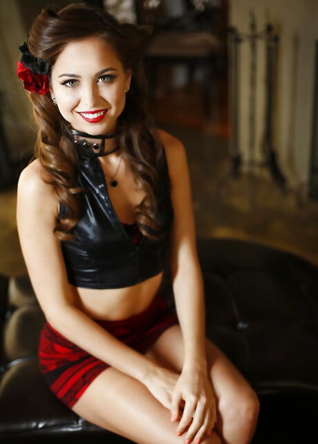 Excellent american young Riley Reid baring tiny tits and spreading her legs 