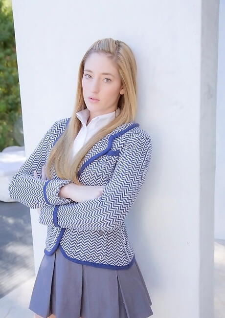 Luscious american teen Casana Lei in nice skirt bares big knockers and sexy ass 