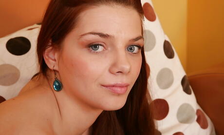 Slim brunette teen Loreen Sperling exhibiting tiny tits and jerking off 