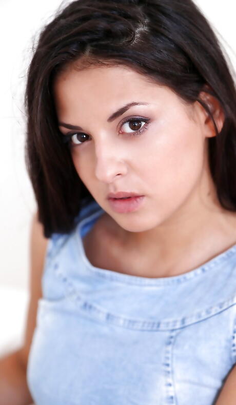 Delightful serbian dark-haired Coco De Mal in skirt denudes big titties and masturbates with sex toy 