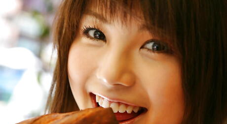 Excellent japanese hottie Azumi Harusaki in fancy shorts exposing her butt outside