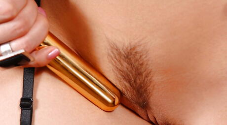 Very attractive american milf Eve Angel in hose shows big knockers and toys her snatch 