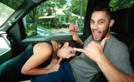 Shapely latin youthful Victoria Roxx drilled in her shaved pussy after hot blowjob in vehicle