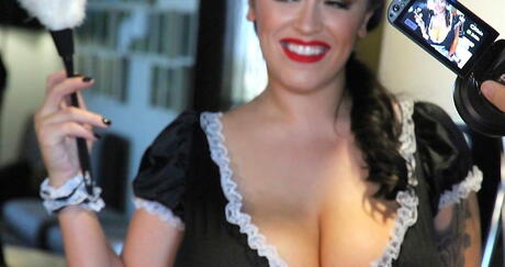 Lush brittish cutie Leanne Crow in uniform outfit baring big boobies and loving sex toy 