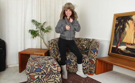 Shapely teen Alina Garcia exhibits big knockers and spreads her legs 