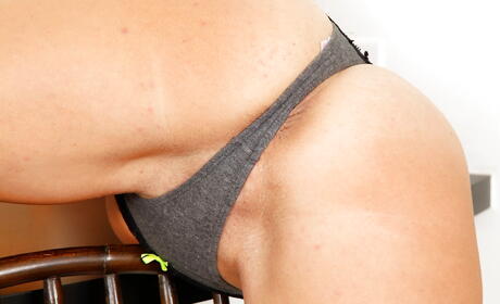 Very attractive milf Jamie Johansson in sexy undies exposes tiny tits and jerks off 