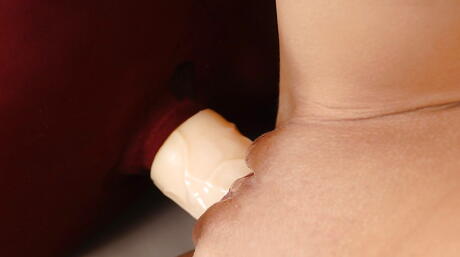 Very attractive hungarian blond young Vanda Lust in uniform playing with dildo 