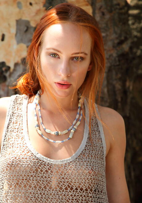 Stunning redhead young Sally A in hot softcore shooting outdoor