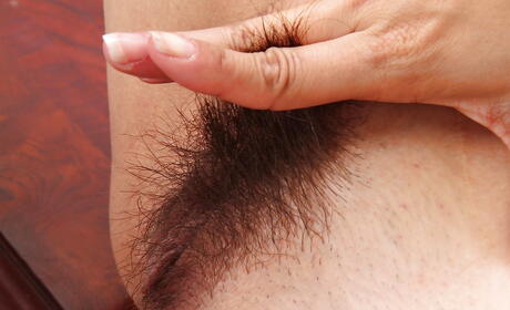 Very attractive milf Penelope Patterson bares tiny tits and hairy beaver 