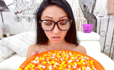 Gracile american youthful Cyrstal Rae blows on big dick and enjoys a cum shot on her face 