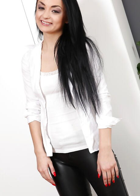 Sylphlike ukrainian brunette youthful Daphne Klyde reveals her butt in and jerking off 