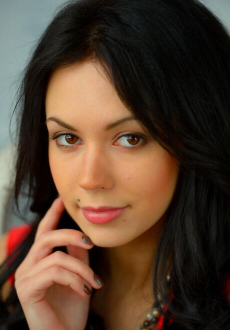 Sexy russian brunette teen Sheri Vi uncovers small tits and sexy ass 