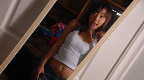 Sexy asian brunette amateur Marica Hase in sexy lingery baring big boobies and shaved pussy 