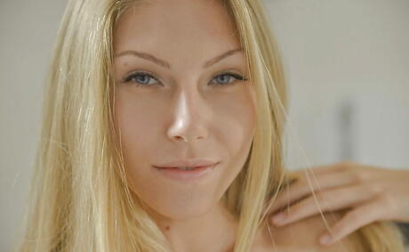 Sylphlike russian blonde porn star Krystal Boyd in sexy panties bares tiny tits and jerks off 