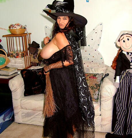 Seductive german milf Chloe Vevrier in cosplay costume bares big hooters and masturbates with dildo 