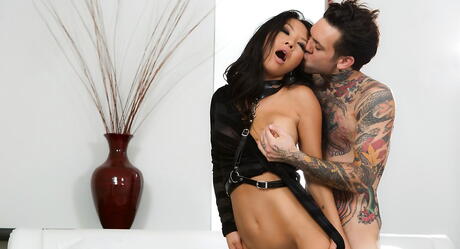 Stunning oriental porn star Asa Akira rammed by big cock in the ass after good blowjob 